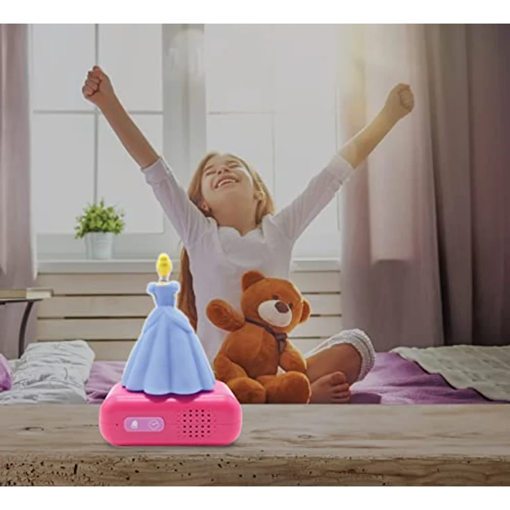 Lexibook Cinderella Digitalwecker, Wecker mit 3D Nachtlicht, Schlummerfunktion, rosa/blau – Bild 5
