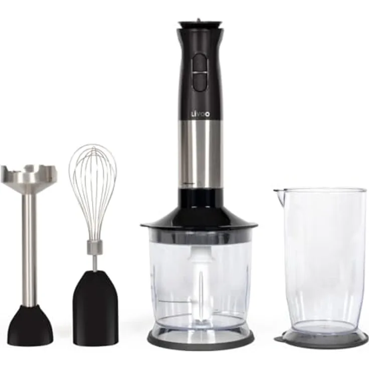 LIVOO Stabmixer DOP246 Schwarz 800 W, 4 Klingen, Schneebesen, variable Geschwindigkeitsstufen
