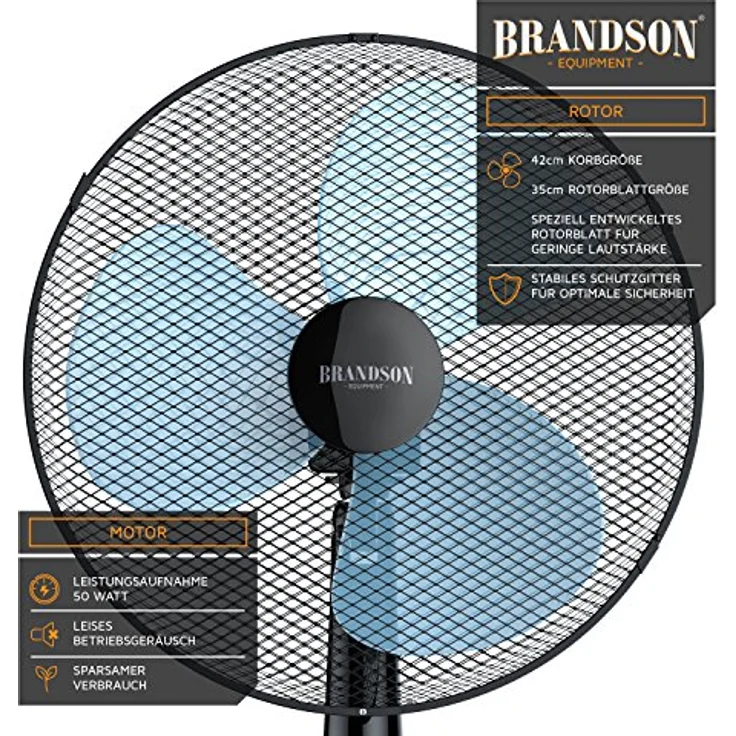 Brandson Standventilator 40cm - Ventilator höhenverstellbar bis 122 cm - mobiler Lüfter - hoher Lu – Bild 4