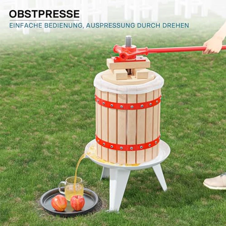 Wiltec 18L Obstpresse aus Buchenholz inkl. Presstuch, manuelle Weinpresse mit 280x365mm Korb, Apfelpresse Fruchtpresse für Obst Wein Maische, robustes Rot-Buchenholz – Bild 2
