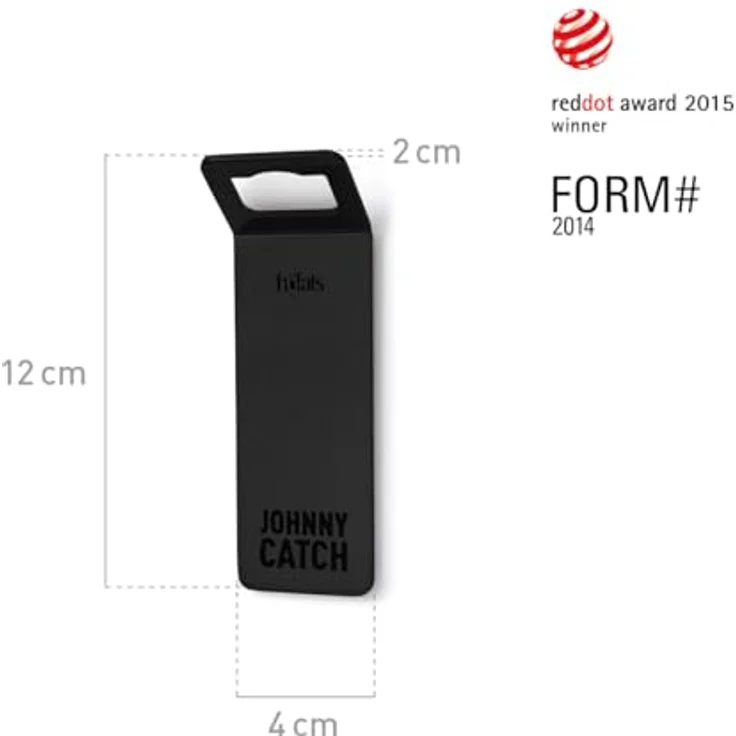 höfats Johnny Catch Magnet schwarz, Wand-Flaschenöffner mit Magnet, fängt bis 20 Kronkorken, schraubenlose Montage, Edelstahl mit PVD Beschichtung – Bild 2