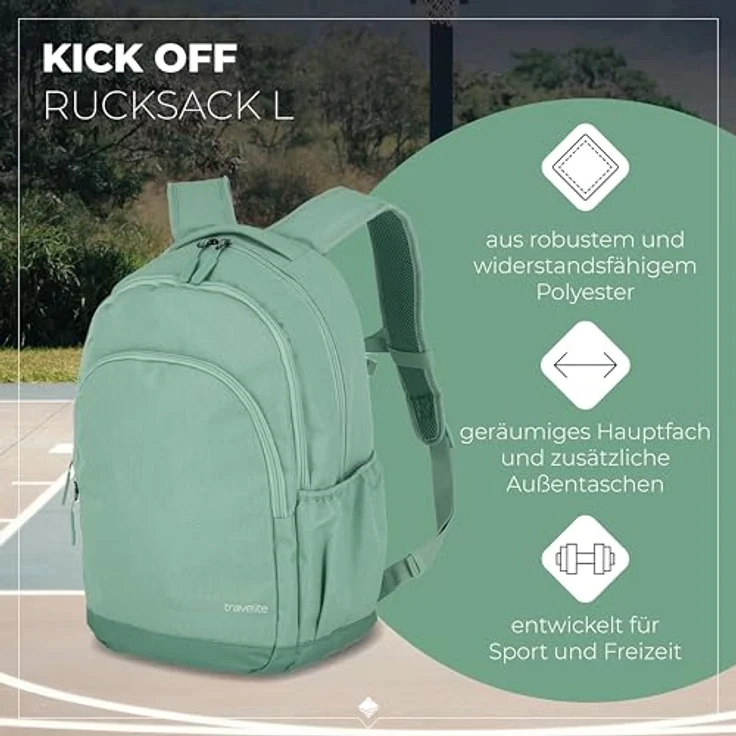 Travelite Kick Off Rucksack 45 cm mit Laptopfach, salbeigrün, 100% Polyester, 31 cm x 16 cm x 45 cm – Bild 2