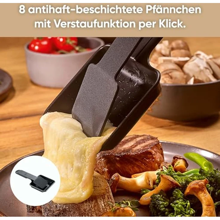 SEVERIN Raclette-Grill Black Line Lite RG 2365, für 8 Personen, große antihaftbeschichtete Grillplatte, extra tiefe Pfännchen, spülmaschinengeeignet – Bild 2