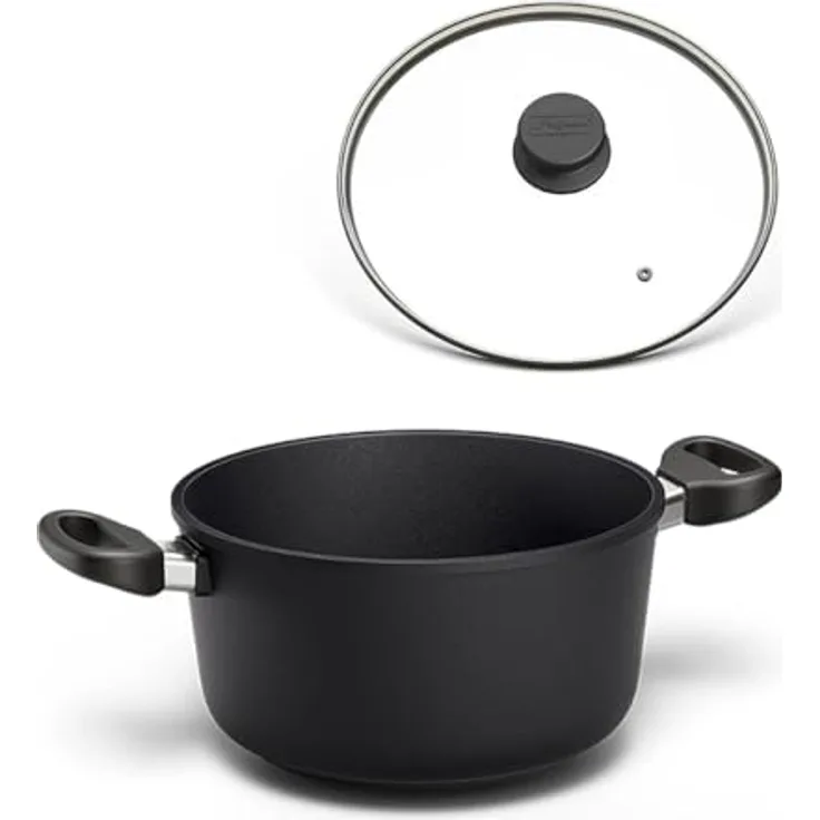 Hoffmann Kochtopf STONIQ, Handgegossen, 20 cm Fleischtopf, PFAS-frei, IQ-SHIELD Antihaftbeschichtung, Induktionsgeeignet, Aluminiumguss mit Edelstahl, Made in Germany, mit Deckel