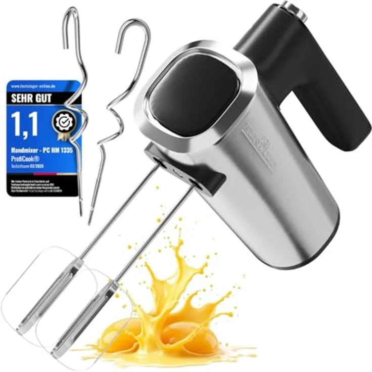 ProfiCook Handmixer PC-HM 1335, 400W mit 5 Geschwindigkeitsstufen und Turbo-Funktion, Edelstahlquirle und -knethaken – Bild 1