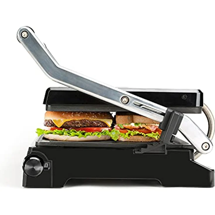 Black + Decker BXGF2200E Sandwichmaker, 2200 W, antihaftbeschichtet, Gusseisen, Edelsthal, silber, schwarz – Bild 2