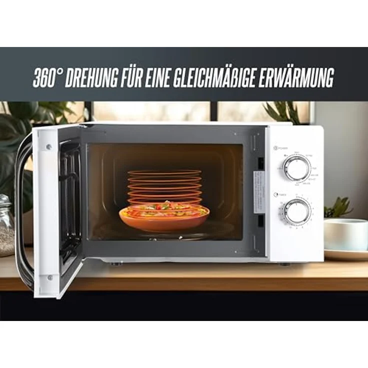 HEINRICHS Mikrowelle HMW 8846, 20L Volumen, 9 Leistungsstufen, inkl. 35min. Timer, Defrost Funktion, Innenraumbeleuchtung, 360°Drehteller, mit Grillfunktion, 800W Leistung, weiß – Bild 5