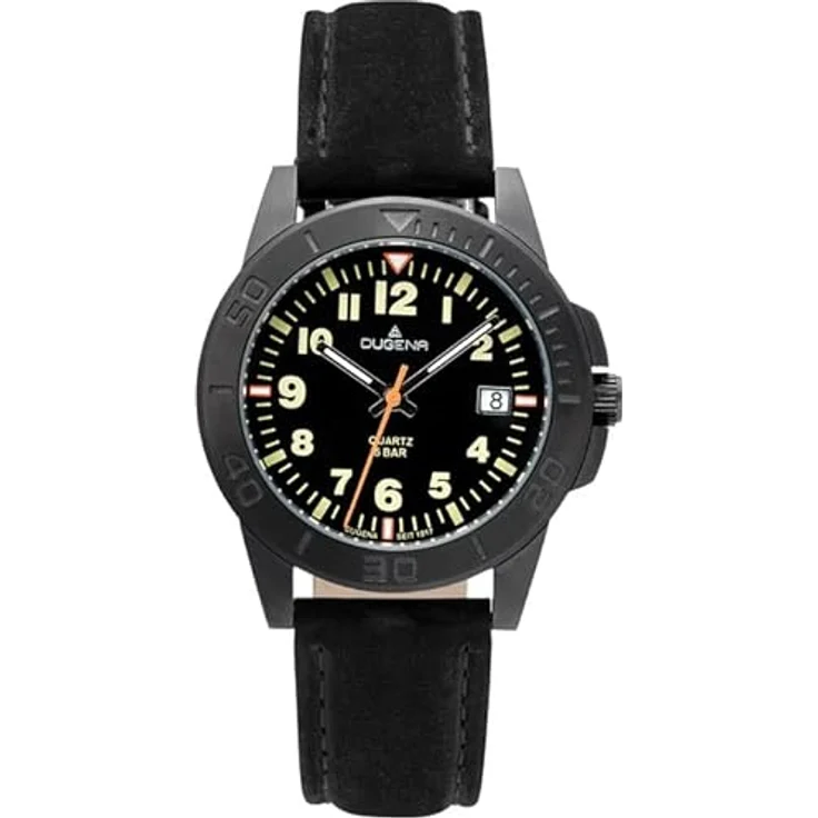 Dugena Armbanduhr für Jungen 4461061 Keno, Quarz, schwarzes Zifferblatt, Edelstahlgehäuse, Lederarmband, 5 bar – Bild 1