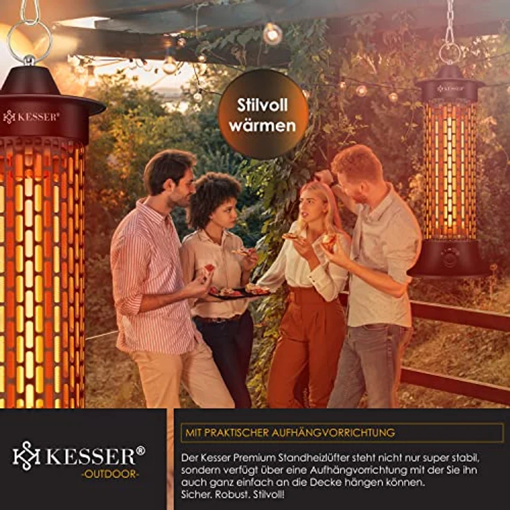 KESSER® Standheizstrahler Infrarotheizung, 1200W Heizstrahler Energieeffiziente Heizung Innenraum mit 360° Oszillation, Infrarotheizung Standgerät, Elektroheizung IP55, Terrassen-Heizstrahler, Schwarz – Bild 3
