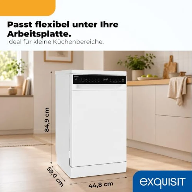 Exquisit GSP59311-450C Geschirrspüler für 11 Maßgedecke, Energieklasse C, 7 Spülprogramme, Aquastop, Besteckschublade, Unterbaufähig, Weiß – Bild 3