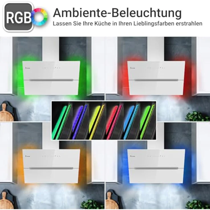KKT KOLBE Dunstabzugshaube ECCO9005WM, 90 cm, 782 cbm/h, kopffrei, Wandhaube, Weiß Glas, Smart WiFi App, RGBW-LED-Beleuchtung, energieeffizient A+++ – Bild 2