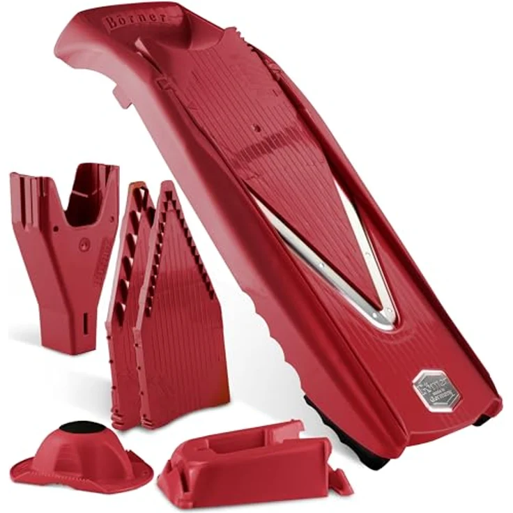 Börner Gemüsehobel V5 PowerLine Profi Set, Kunststoff, mit 2 Messereinschüben und Dockingstation rot – Bild 8