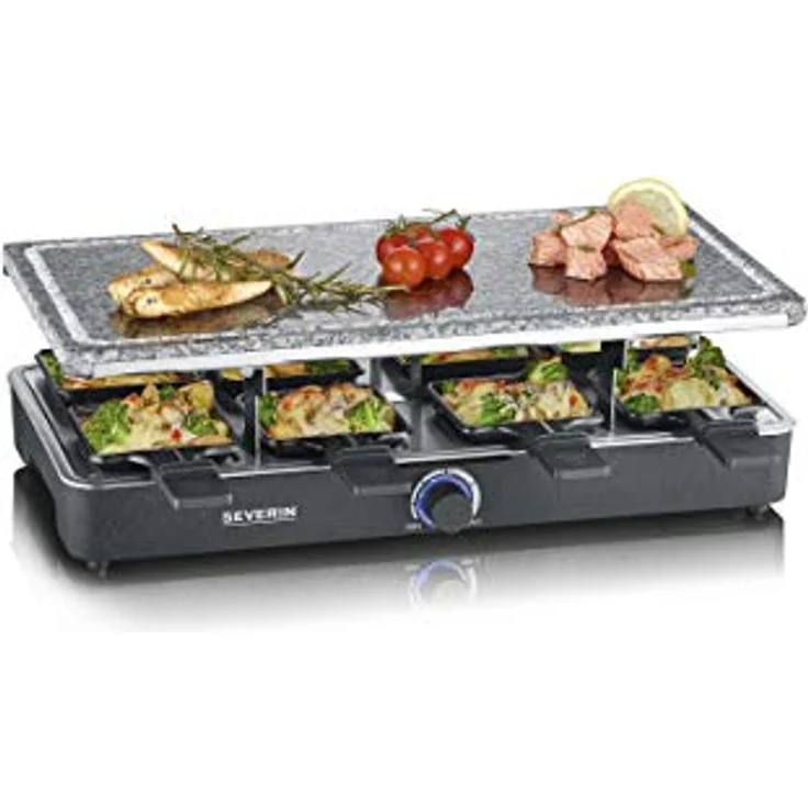 SEVERIN - Raclette-Grill con piedra natural, parrilla eléctrica de sobremesa, raclette para 8 personas, plástico/acero inoxidable. Negro RG 2378 – Bild 3