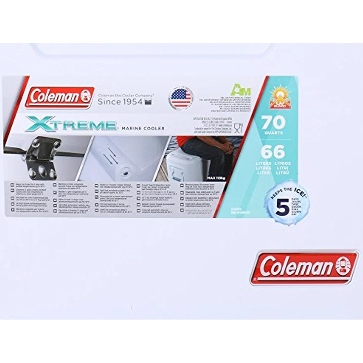 Coleman passive Kühlbox 70Qt Xtreme Marine, Hochleistungskühlbox, kühlt bis zu 5 Tage, mit UV Schutz, Thermobox mit 66 L Fassungsvermögen, mobile passiv Kühlbox mit 2 stabilen Tragegriffen – Bild 4