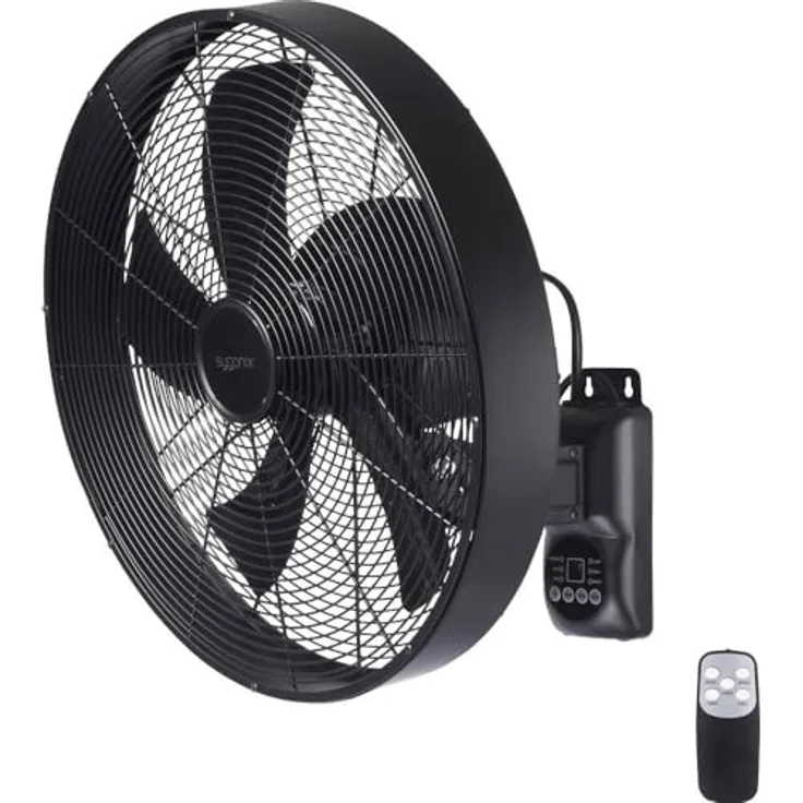 sygonix Wandventilator 50 W, 45 cm oszillierend mit Fernbedienung, Timer und schwenkbarem Ventilatorkopf, Schwarz