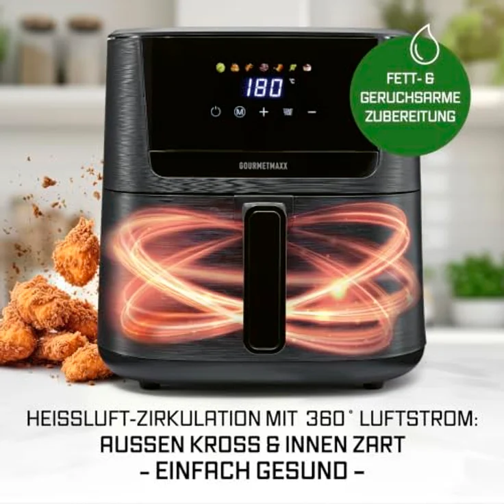 GOURMETmaxx Heißluft-Fritteuse 1600W schwarz, Digital 6,5L, 7 Programme, temperatureinstellbar von 80°C bis 200°C – Bild 6