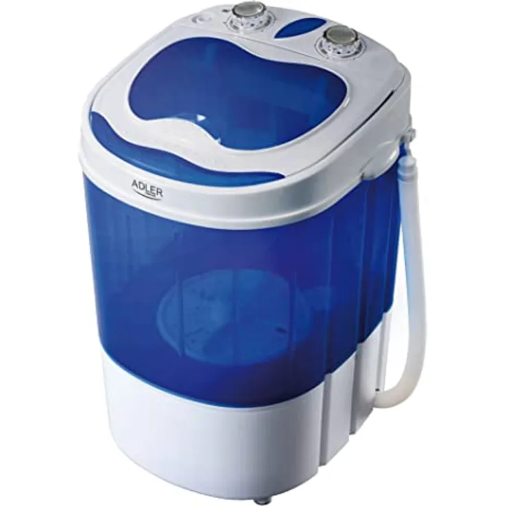 JUNG ADLER AD8051 Mini Waschmaschine mit Schleuder blau, Waschautomat bis 3 KG, Reisewaschmaschine, Miniwaschmaschine, Camping Mobile Waschmaschine, Toploader (1 Kammer)