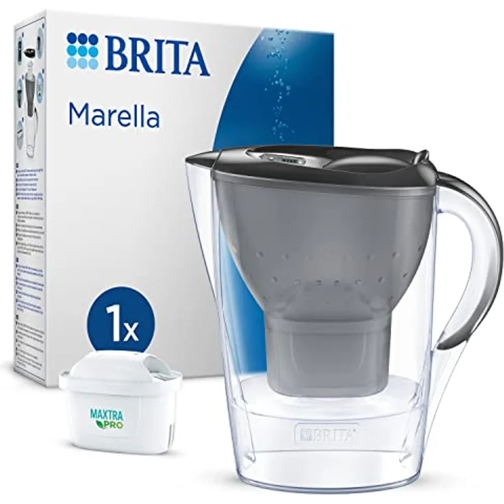 BRITA Wasserfilter-Kanne Marella graphit (2,4l) inkl. 1x MAXTRA PRO All-in-1 Kartusche – Filter zur Reduzierung von Kalk, Chlor, Blei, Kupfer & geschmacksstörenden Stoffen im Wasser – Bild 1