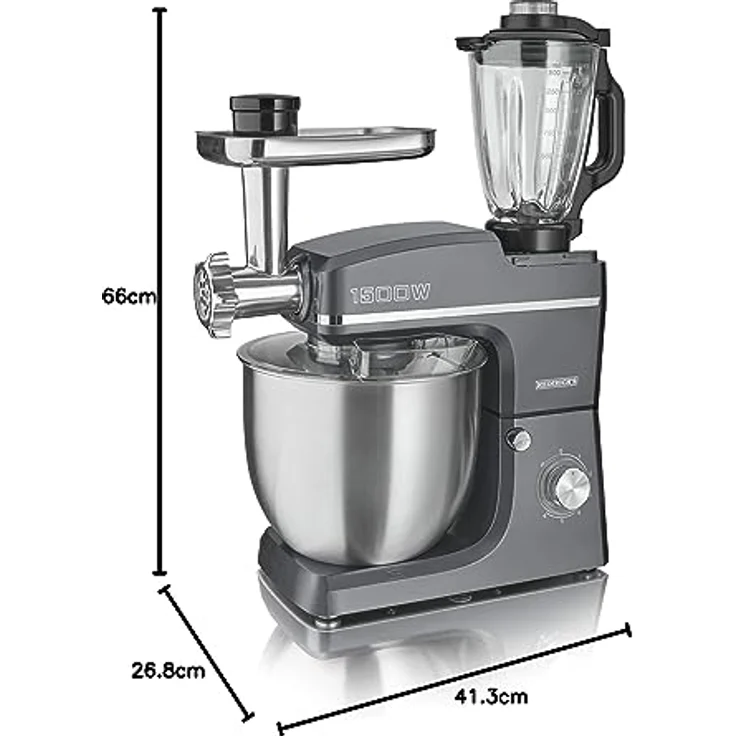 Heinrich´s HKM 8083 3in1 Küchenmaschine, 1500 W, 10 l Schüssel, 6 Geschwindigkeiten, Multifunktional, mit Knetmaschine, Fleischwolf und Mixer – Bild 8