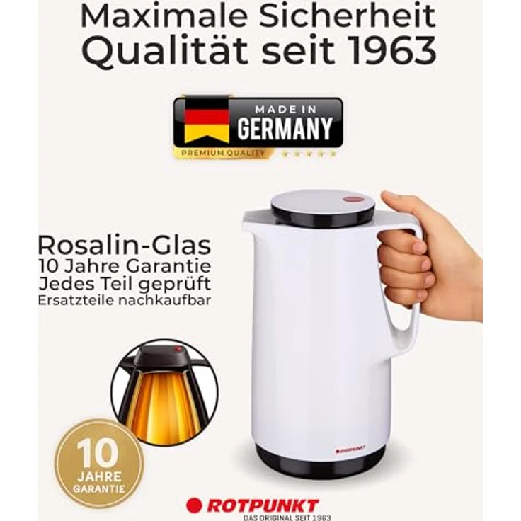 ROTPUNKT Isolierkanne 760 MAXIMA 1,0 l | Zweifunktions-Drehverschluss | BPA Frei- gesundes Trinken | Made in Germany | snow – Bild 3