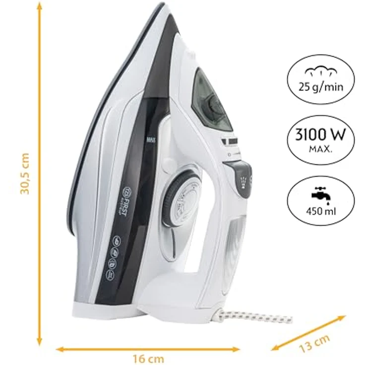 TZS First Austria Dampfbügeleisen I 3100W Keramiksohle Selbstreinigung I Vertikaldampf Anti-Kalk grau – Bild 2