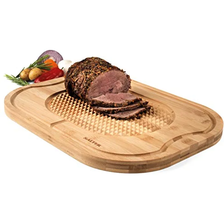 SALTER BW07271 Bambus Schneidebrett & Servierbrett - Platte Braten und Gelenke, strukturierte Oberfläche, eingebaute Fleischauflage, schützt Küchenarbeitsplatten, 40 x 30 cm