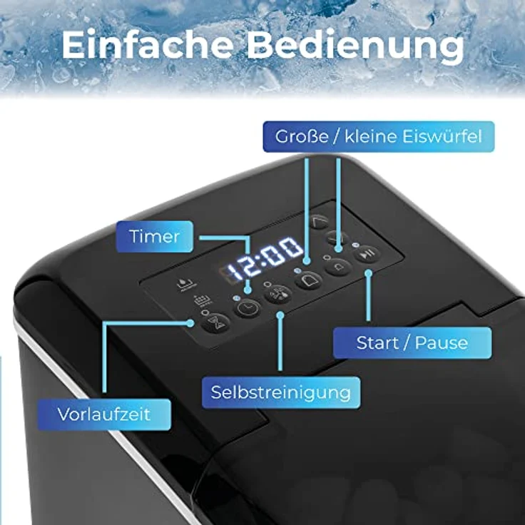 KLAMER Eiswürfelmaschine (2023), 10 Eiswürfel in 7-9 Minuten, 15 kg Eiswürfel pro Tag, 2 Eiswürfelgrößen, 2,1 L Wassertank, 120 W Ice Maker mit Timer, Leiser Eiswürfelbereiter mit Eisschaufel – Bild 5