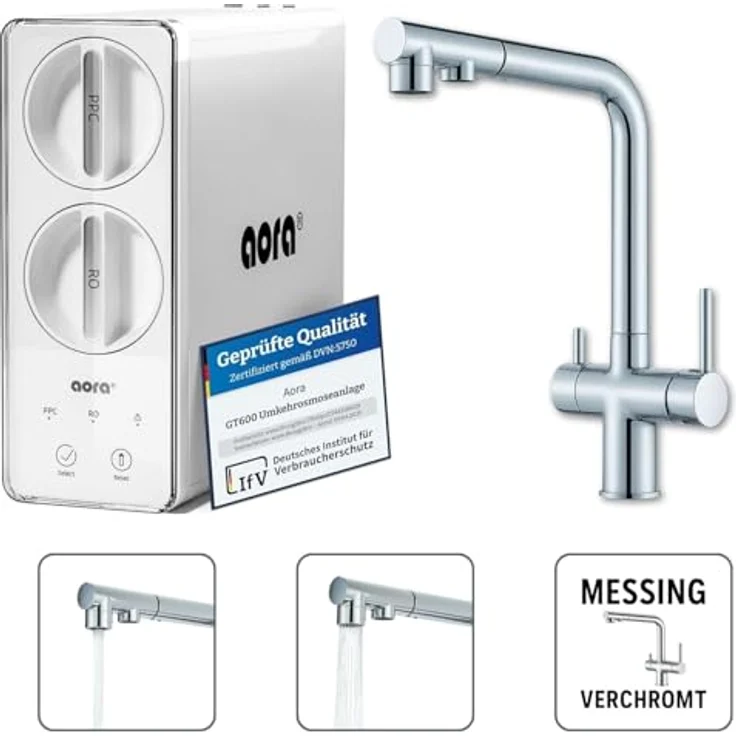 AORA GT600 Wasserhahn-Wasserfilter, Umkehrosmose 8-stufig, tanklos, mit LUNA Armatur Chrom, hohe Wasserreinheit bis 99,99 % – Bild 8