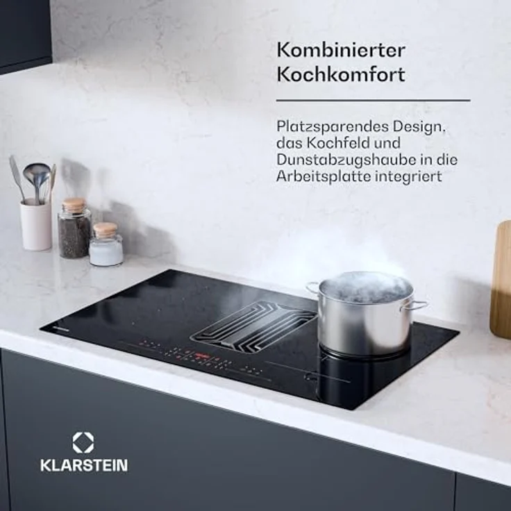 Klarstein AirJet Hybrid DSM_Airjt.Hybri_83BK, Induktionskochfeld mit integriertem Dunstabzug, 4 Zonen, 12 kW, Touch-Bedienung, schwarz – Bild 2