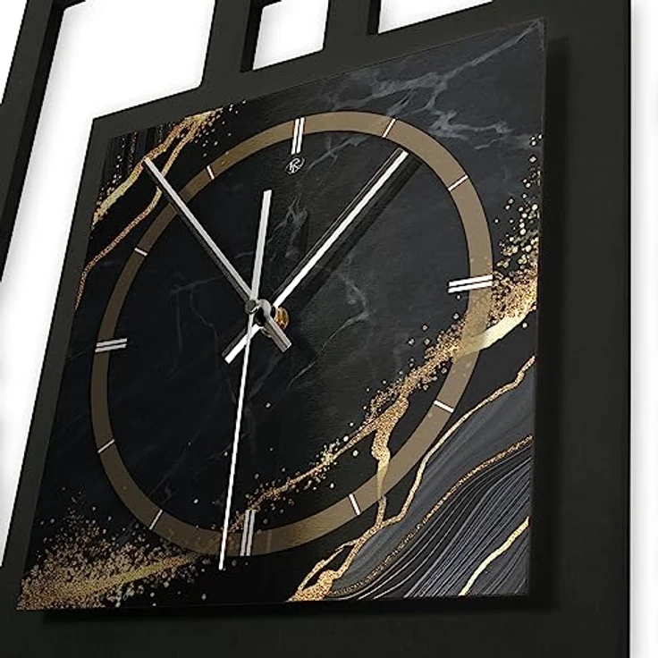Kreative Feder Designer-WANDUHR „Black & Gold Waves“ ohne Tickgeräusche (Funk/Quarz) (Quarzuhrwerk) – Bild 4