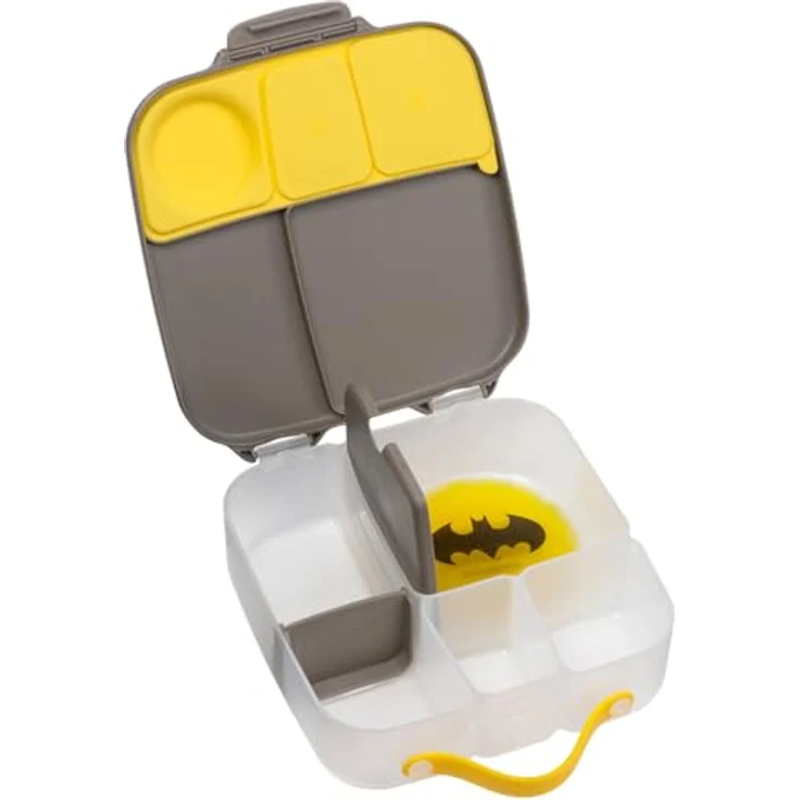 b.box Jumbo Bento Box, Brotdose für Kinder mit 4 Fächern (2 Auslaufsicher), herausnehmbarer Trennwand, Gel-Kühlakku, 2L, Batman Design – Bild 2