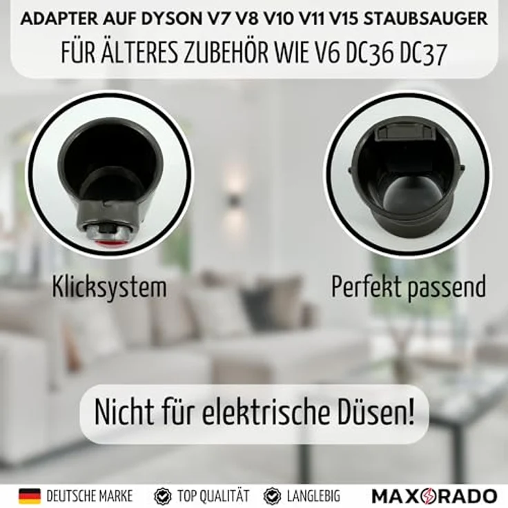Maxorado V6 Anschluss Adapter, kompatibel mit Dyson V7 V8 V10 V11 V15, für Bodendüse und Kombidüse, Klickverschluss, grau – Bild 2