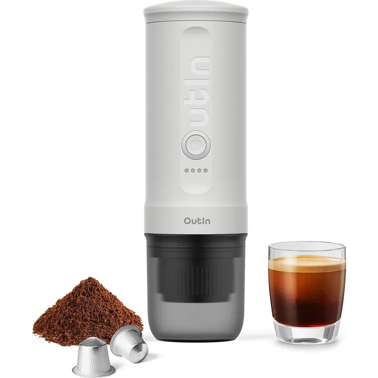 OUTIN Nano Tragbare Espressomaschine, 20 BAR Druck, schnelle Aufheizung in 200 Sekunden, Perlweiß