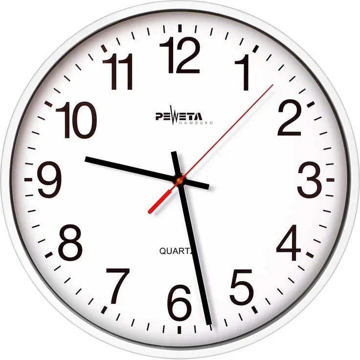 Peweta Wanduhr, Quarz-Uhr (25 cm) mit extragrossen Zahlen, Kunststoffgehäuse