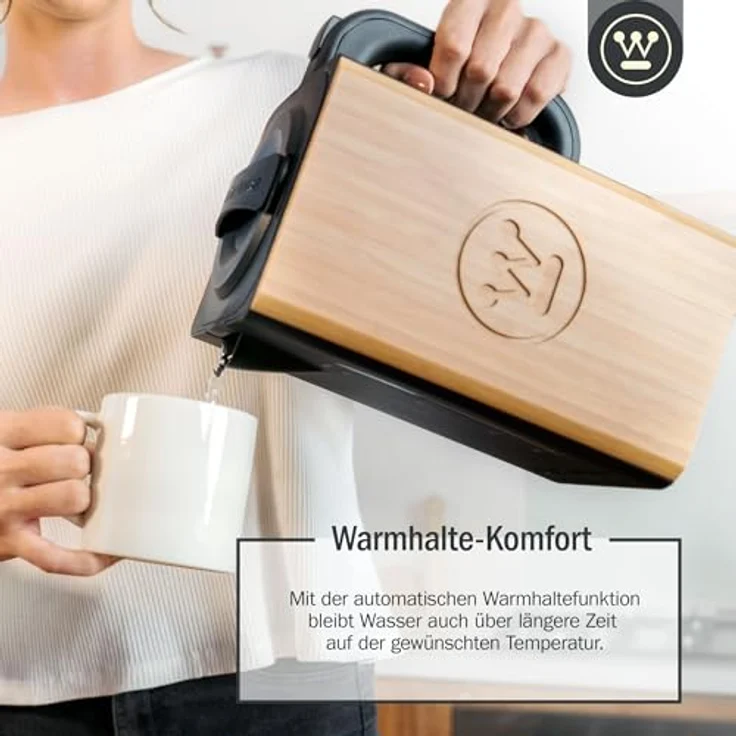 Westinghouse Bambus Elektrischer Teekocher, 1.7 Liter, Temperatureinstellung, Warmhaltefunktion, Kalkfilter, Trockengehschutz, Bambus-Design – Bild 5