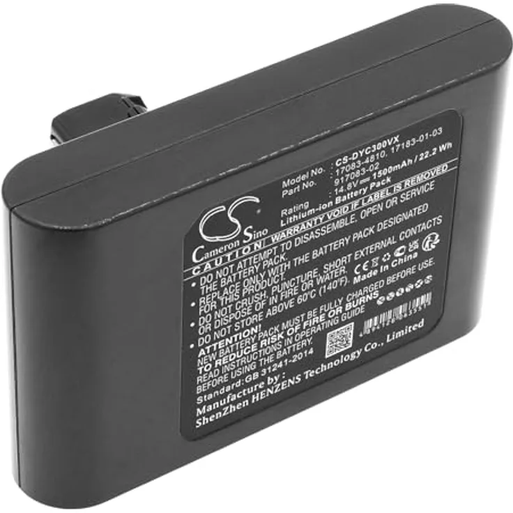 Cameron Sino CS-DYC300VX Akkus 1500mAh Kompatibel mit [Dyson] DC30, DC30 White, DC35 - Ersetzt 17083-01-03, 17083-11 10, 17083-3009, 17083-4810, 17083-5010 - 14.8V 22.2Wh