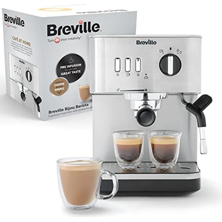 Breville Bijou Barista VCF149X, Automatische Espressomaschine mit 15-Bar-Pumpe, Dampfdüse für mikroschaumige Milch, Silber – Bild 1