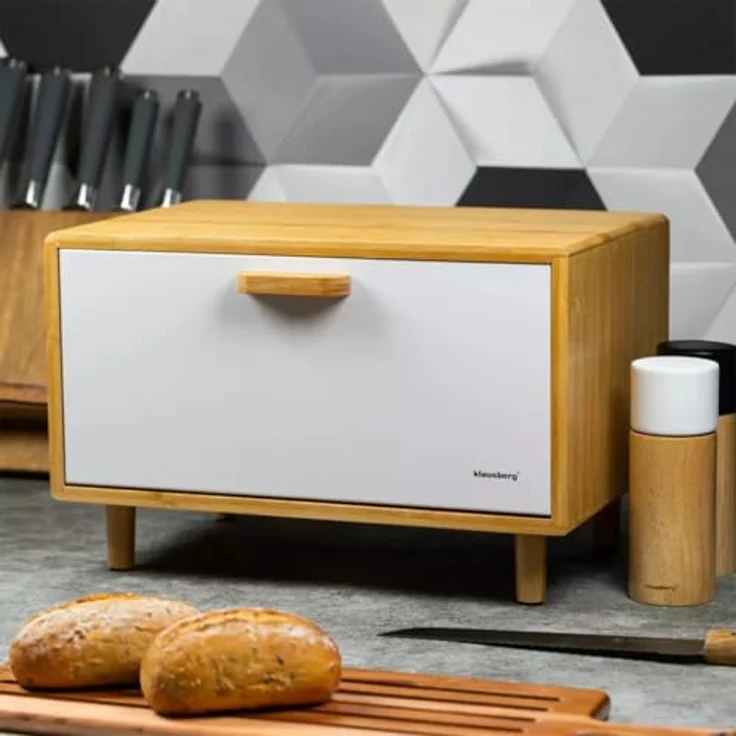 Klausberg KB-7400, Bambus Brotkasten in Weiß, geräumig mit pulverbeschichteten Stahltüren, lebensmittelsicher und umweltfreundlich – Bild 2