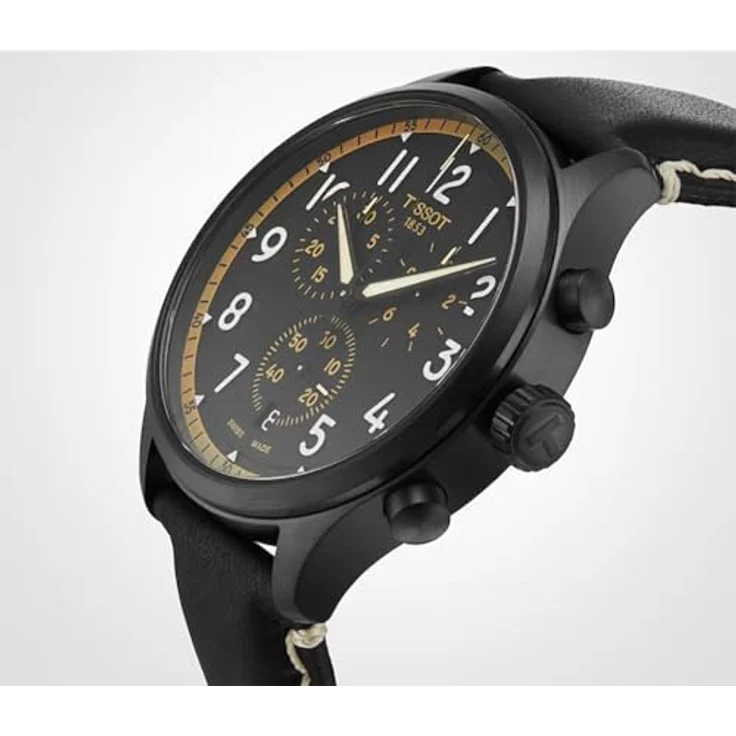 Tissot Chrono XL Vintage, Herren Quarz Chronograph Armbanduhr mit schwarzem PVD-Gehäuse, 45 mm, Lederarmband, Wasserdicht bis 10 bar – Bild 5