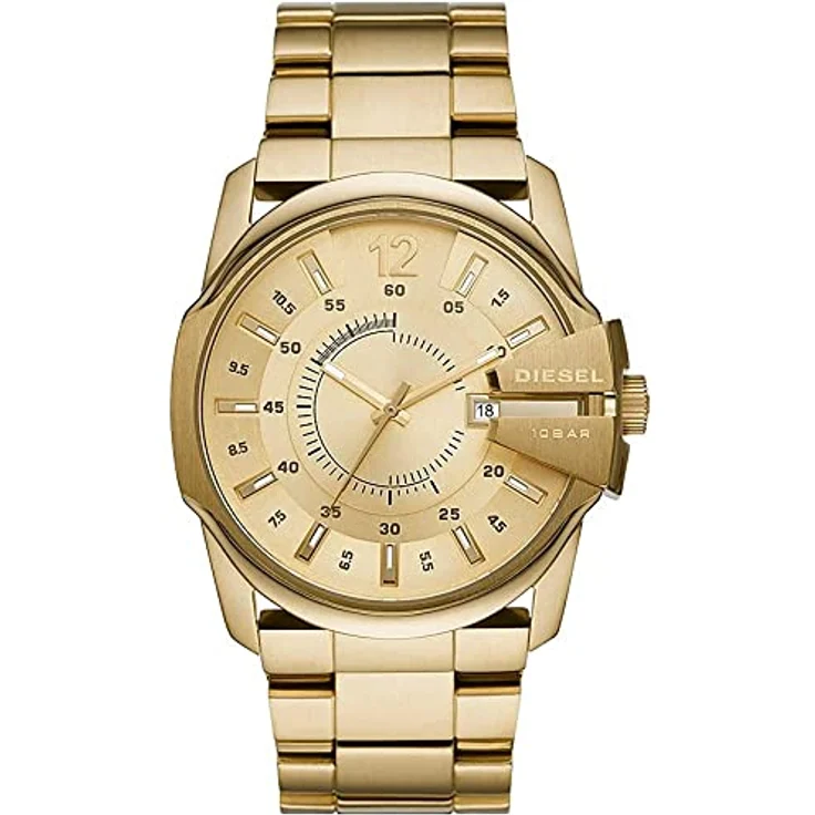 Diesel Herrenuhr Master Chief, DreizeigerDatumswerk, 45 mm goldenes Edelstahlgehäuse mit Edelstahlarmband, DZ1952 – Bild 1