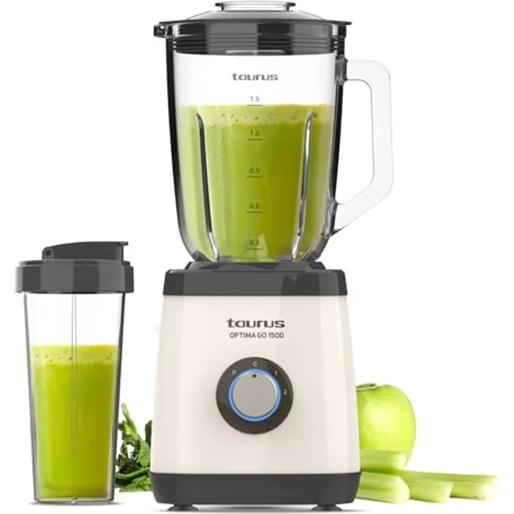 Taurus Standmixer Optima Go | 1500W, 500ml To-Go-Becher, 4-flügelige Edelstahlklingen, 2 Geschwindigkeiten + Turbo, rutschfest, Sicherheitsverriegelung, Grau – Bild 1