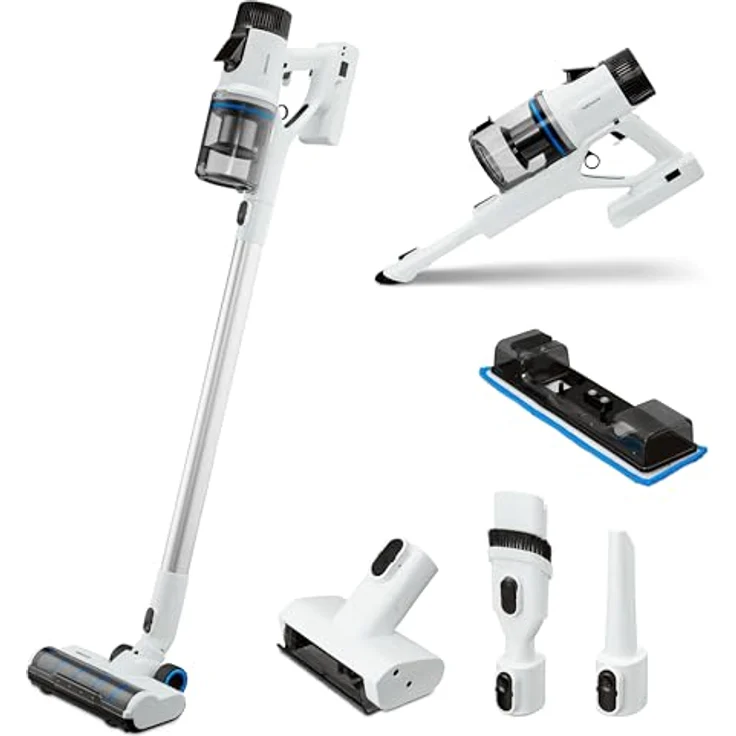 MEDION P350 W Stabstaubsauger mit Wischfunktion (kabellos, beutellos, Zyklon-Technologie, 350 Watt, 2in1 Stielstaubsauger Handstaubsauger, Akku, Staubsensor, HEPA H13, LED Touch Display, Bürstenrolle) – Bild 1