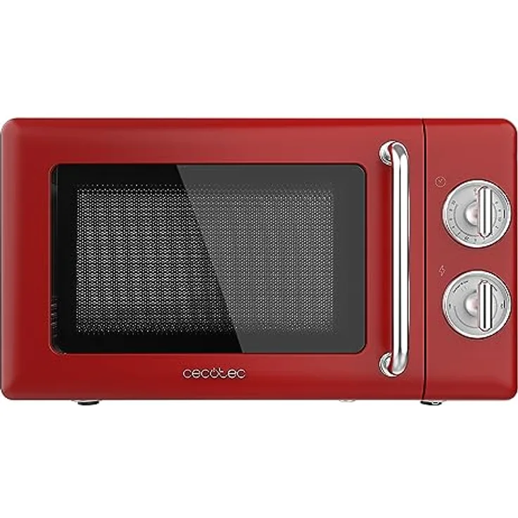 Cecotec Proclean 3010 Mechanische Mikrowelle, 20 l, Retro, 700 W, 6 Stufen, Timer bis zu 30 Minuten, Auftaumodus, Vintage-Design in Rot, Stahl-Finish