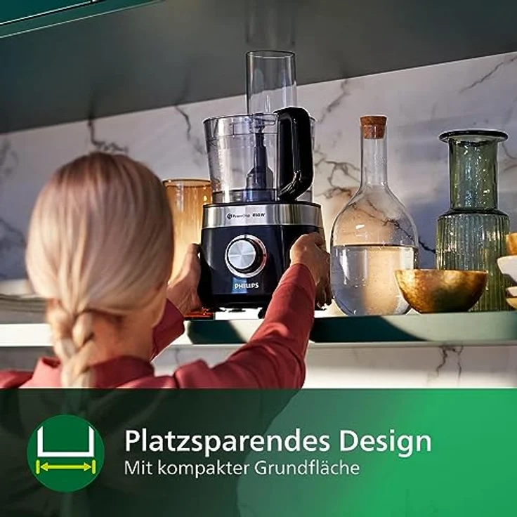 Philips HR7510-00 Küchenmaschine Viva Collection (800 W, 29 Funktionen, 2L Füllkapazität, 2-in-1 Schneidescheibe, Zitruspressenaufsatz) schwarz – Bild 5