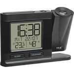 TFA Dostmann Projektionswecker Funk, 60.5017.01, Digitale Funkuhr, mit Netzteil, inkl Thermo-Hygrometer, dimmbar, Schlafzimmeruhr, schwarz, (L) 149 x (B) 38 x (H) 104 mm