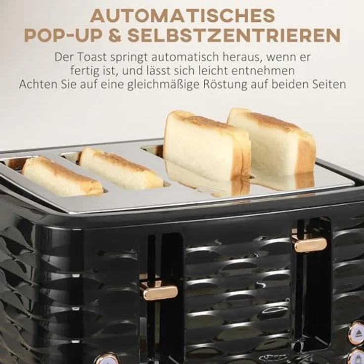 HOMCOM Toaster Frühstück-Set, 1,7L Wasserkocher und 4-Scheiben-Toaster, 2200 W, Auftau- und Aufwärmfunktion, Schwarz – Bild 5