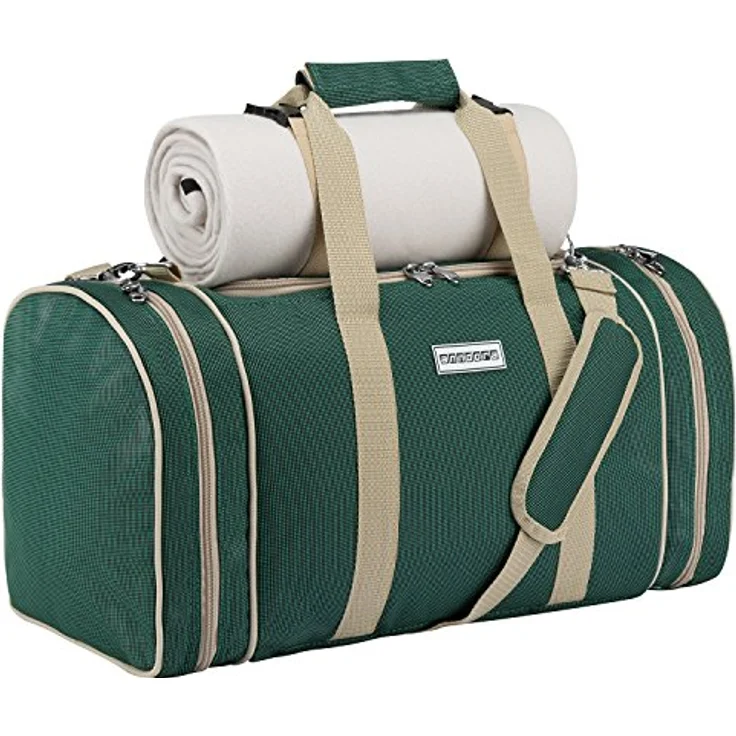 Anndora Picknick Kühltasche Decke Geschirr Besteck 4 Personen dunkelgrün beige – Bild 3