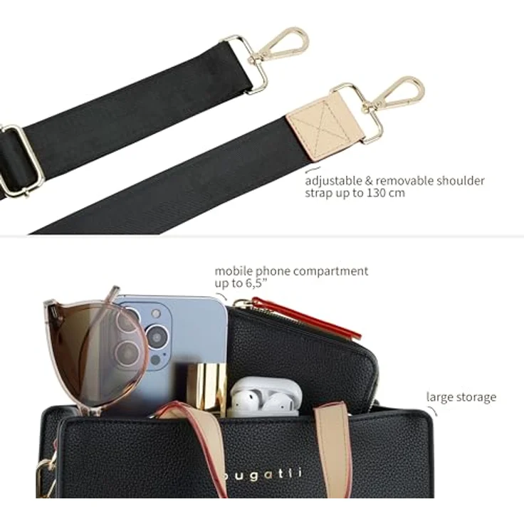 bugatti Ella Mini Tote Bag - Damen-Kunstledertasche in Schwarz mit abnehmbarem Schultergurt und eleganten Design, 23 x 8,5 x 19,5 cm – Bild 5
