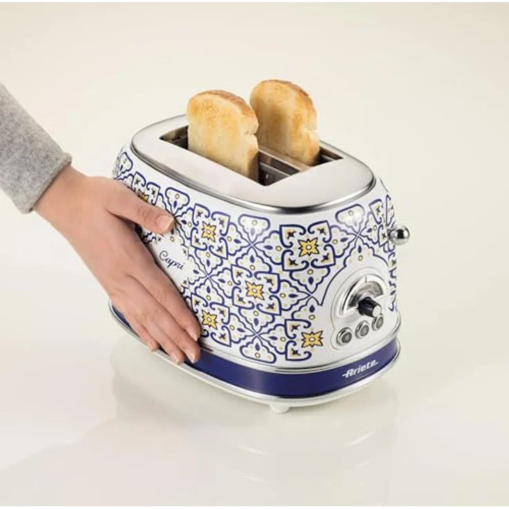 Ariete Toaster 156, Capri - Mediterraner Stil, 6 Bräunungsstufen, 2 Scheiben gleichzeitig, Krümelschublade, automatischer Auswurf – Bild 2