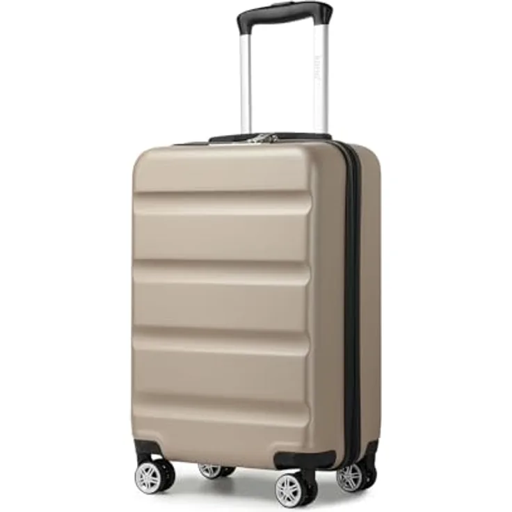 KONO Kabinenkoffer Trolley mit TSA-Schloss, 55x35x22cm, 37L, leichte Hartschale, Gold, doppelte Spinnrollen
